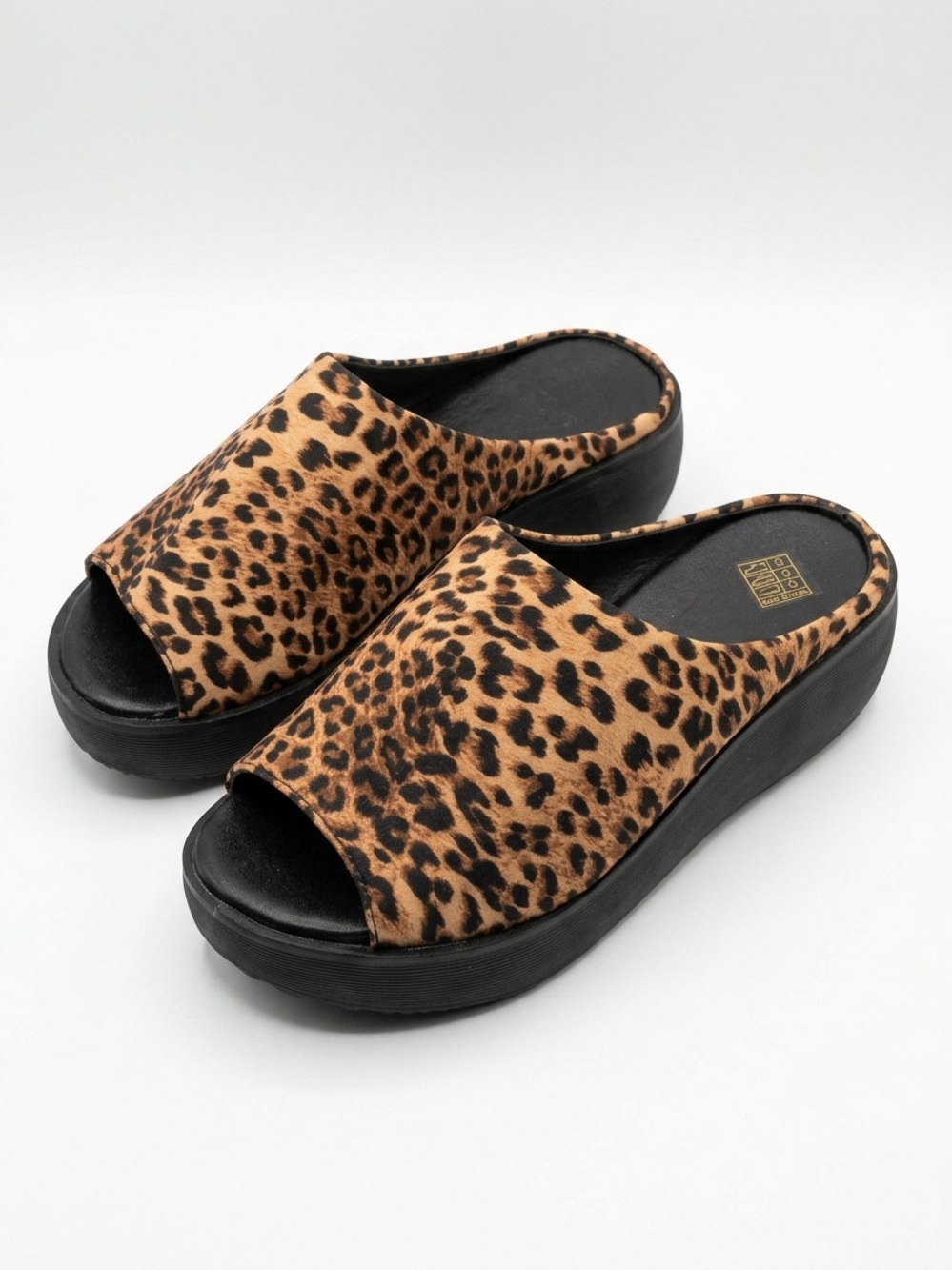 Leopard Print Platform Wedge Slide Sandals Open Toe Mules 41 Y2K Mob Wife